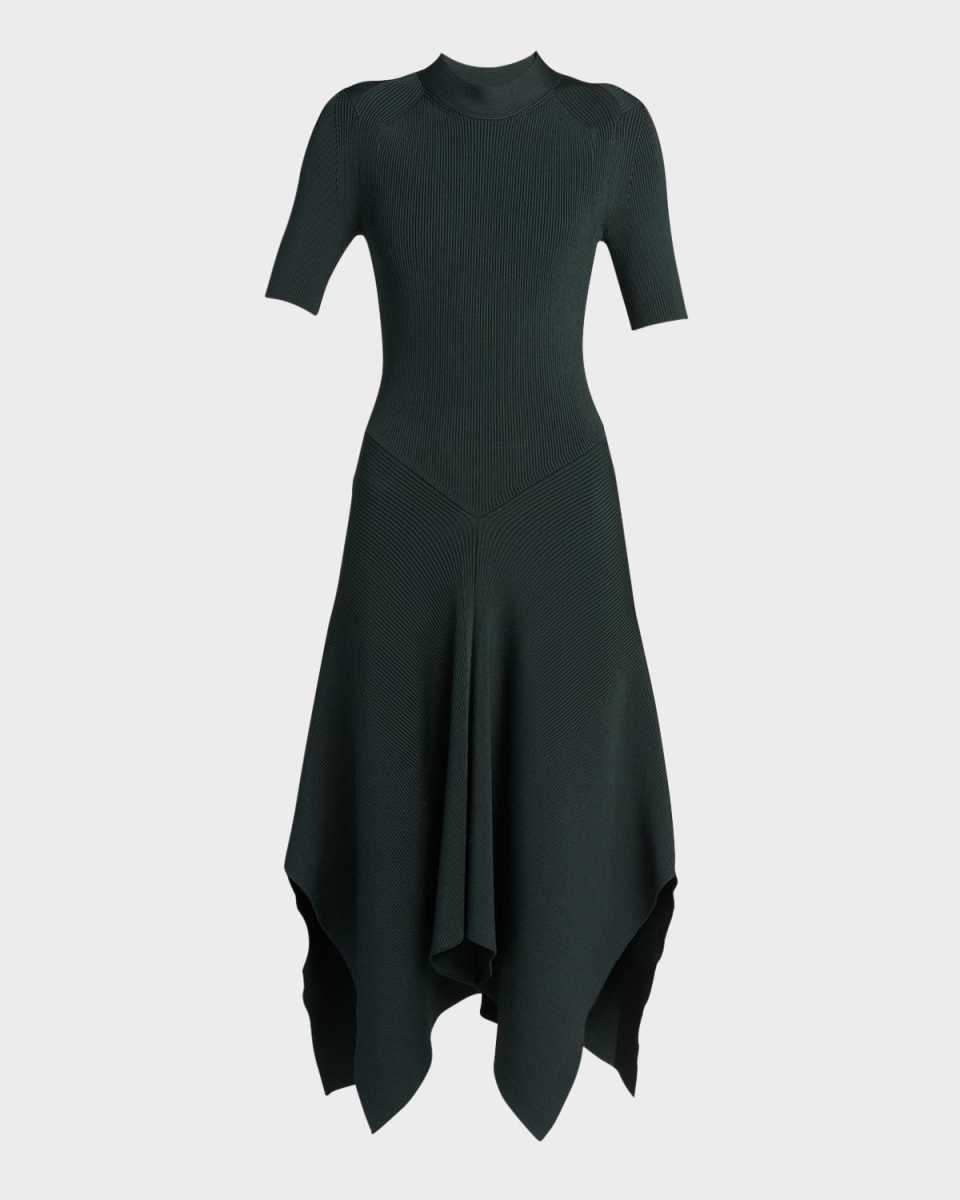 Technical Compact Ribbed Knit Midi Dress